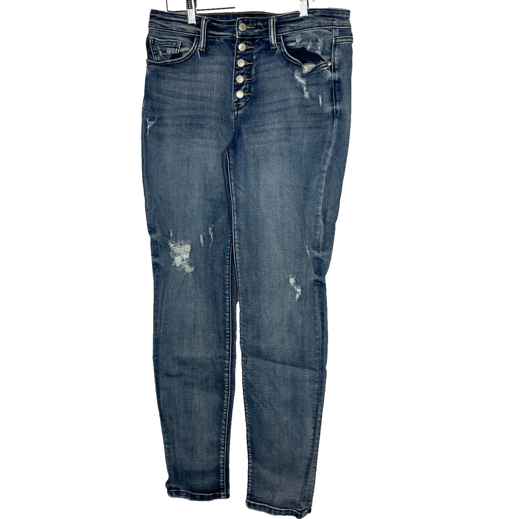 Women's 30" Judy Blue Boyfriend Fit Distressed Medium Wash Jeans Cotton Blend